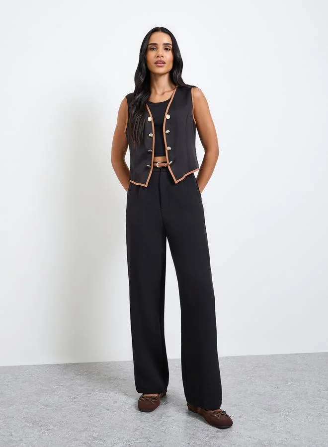 تايك تو Black Contrast Trim Buttoned Waistcoat