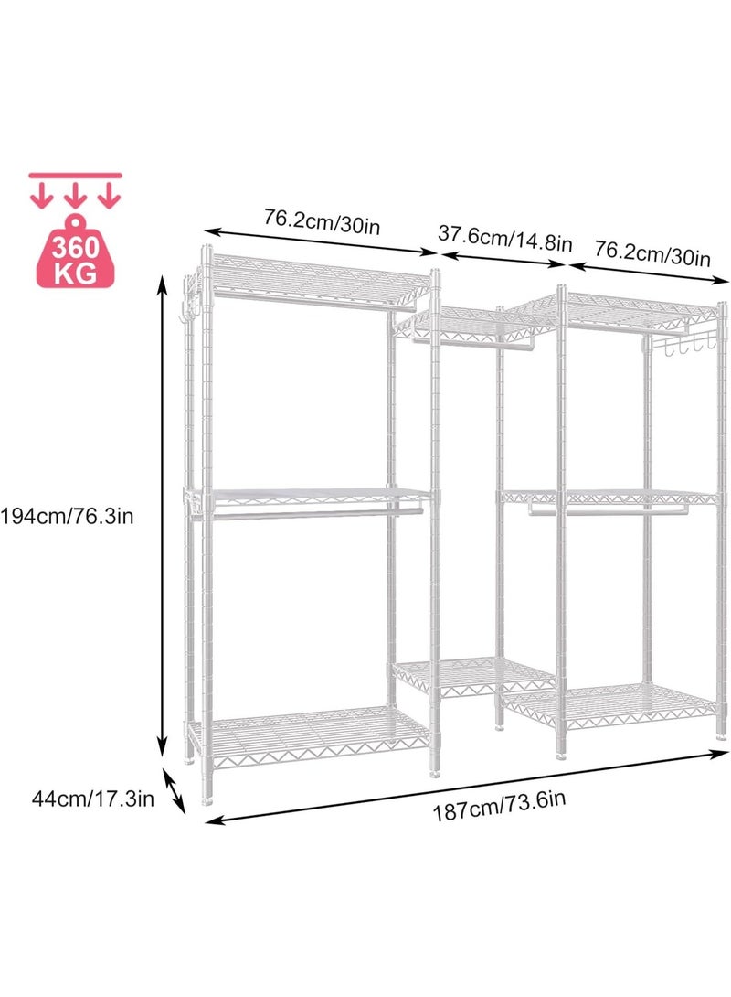 Forthcan Clothes Rail, Clothing Rails for Hanging Clothes, Metal Clothing Rack Heavy Duty Garment Rack Freestanding Closet Wardrobe Racks for Hanging Clothes, 45D x 187W x 195H, White - Image 2