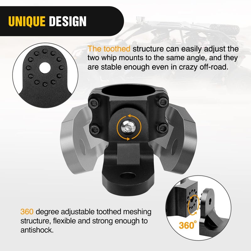 Nilight UTV Flag Antenna Mount Whip Light Mounting Bracket Black Adjustable Heavy Duty for 1.5 to 1.75inch 1.75 to 2inch for Polaris RZR Ranger Can Am Maverick X3 Talon, 2 Years Warranty - Image 5