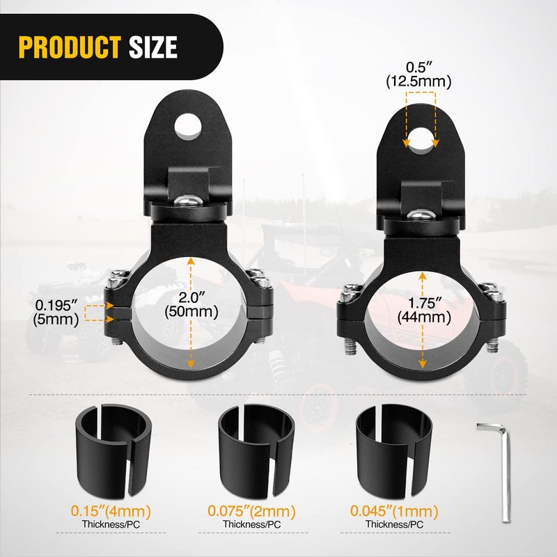 Nilight UTV Flag Antenna Mount Whip Light Mounting Bracket Black Adjustable Heavy Duty for 1.5 to 1.75inch 1.75 to 2inch for Polaris RZR Ranger Can Am Maverick X3 Talon, 2 Years Warranty - Image 2