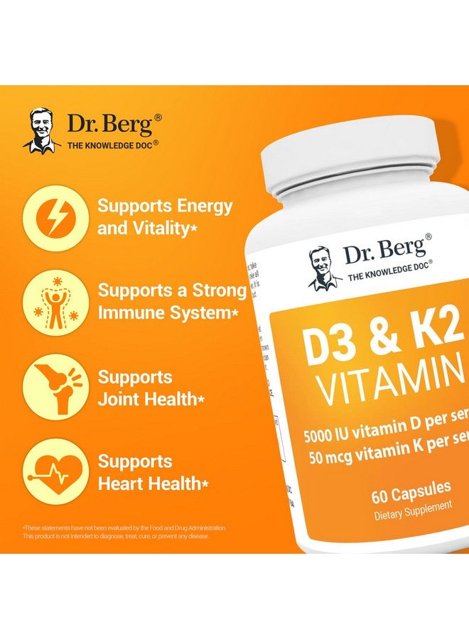 Dr. Berg Nutritionals Dr. Berg D3 K2 Vitamin 5000 IU w/MCT Powder - Includes 50 mcg MK7 Vitamin K2, Purified Bile Salts, Zinc & Magnesium for Ultimate Absorption - K2 D3 Vitamin Supplement - 60 Capsules - Image 3