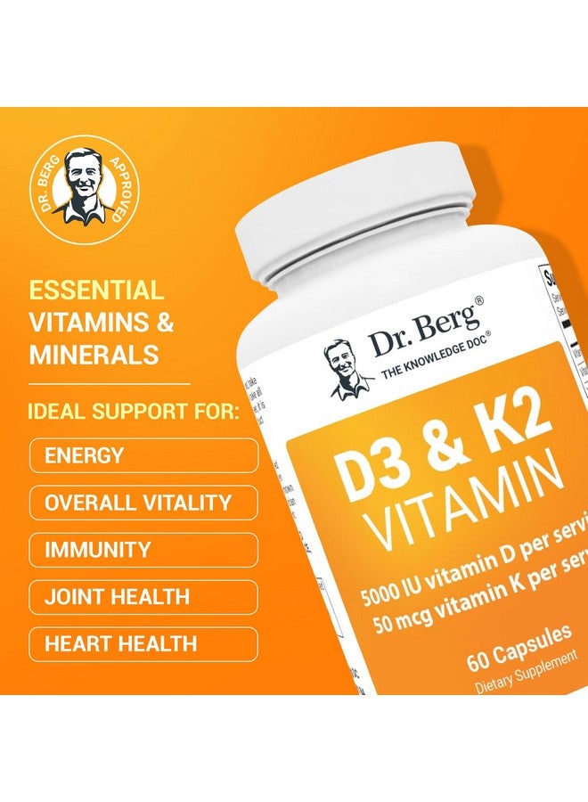Dr. Berg Nutritionals Dr. Berg D3 K2 Vitamin 5000 IU w/MCT Powder - Includes 50 mcg MK7 Vitamin K2, Purified Bile Salts, Zinc & Magnesium for Ultimate Absorption - K2 D3 Vitamin Supplement - 60 Capsules - Image 2