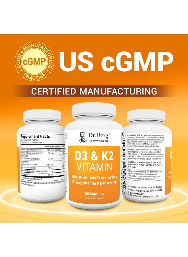 Dr. Berg Nutritionals Dr. Berg D3 K2 Vitamin 5000 IU w/MCT Powder - Includes 50 mcg MK7 Vitamin K2, Purified Bile Salts, Zinc & Magnesium for Ultimate Absorption - K2 D3 Vitamin Supplement - 60 Capsules - Image 5