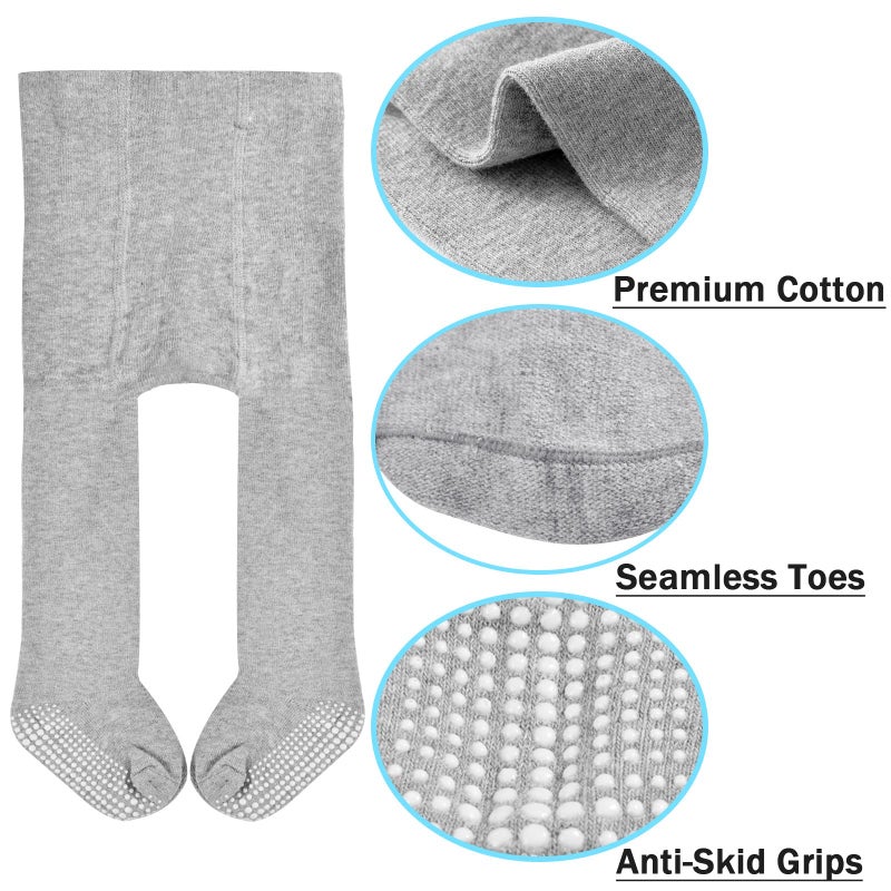 Mini Angel Baby Girl Tights Non Slip Baby Tights 6-12 Months Girl Warm Cotton Leggings Seamless Pantyhose Non-Skid Grip For Toddler 2 Pack (Black  Grey  S) - Image 3