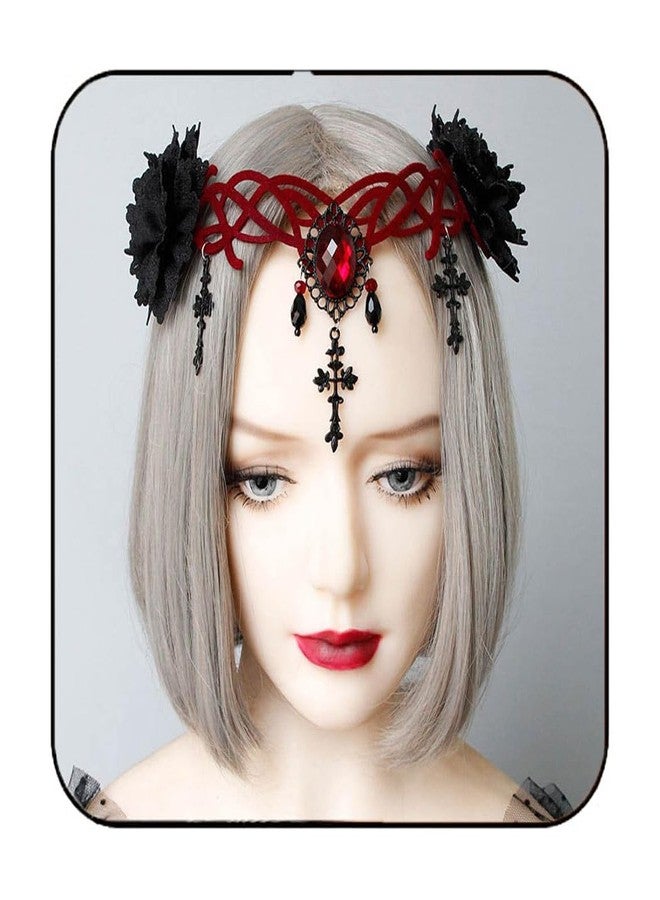 Catery Gothic Floral Headpiece Halloween Headbands Vampire Cosplay Cross Headdress Hair Clip Masquerade Cosplay Headbands for Women and Girls - Image 1