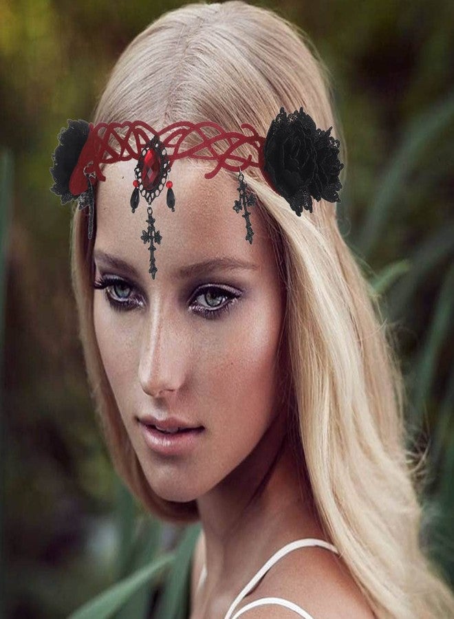 Catery Gothic Floral Headpiece Halloween Headbands Vampire Cosplay Cross Headdress Hair Clip Masquerade Cosplay Headbands for Women and Girls - Image 5