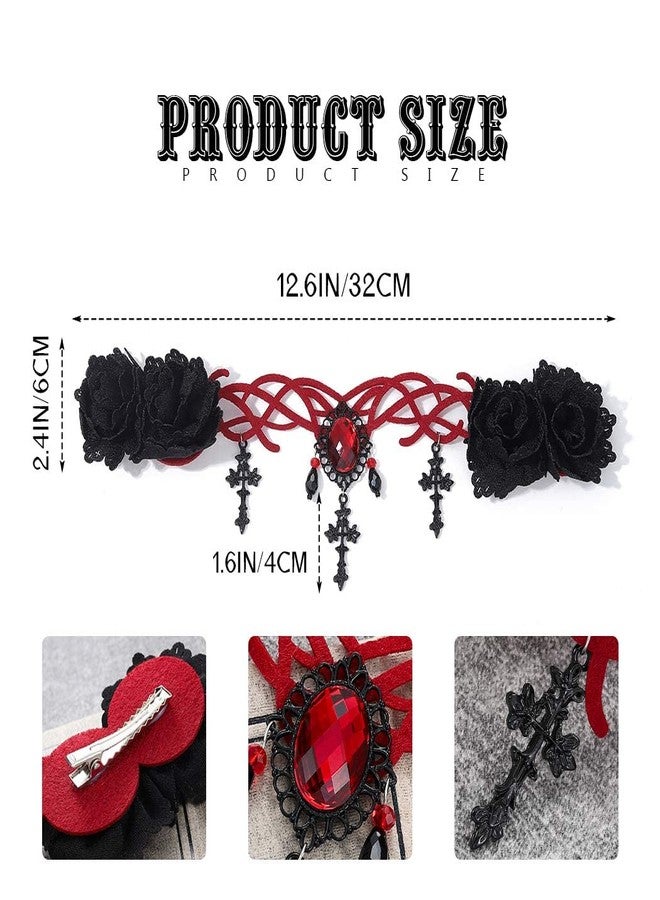 Catery Gothic Floral Headpiece Halloween Headbands Vampire Cosplay Cross Headdress Hair Clip Masquerade Cosplay Headbands for Women and Girls - Image 2