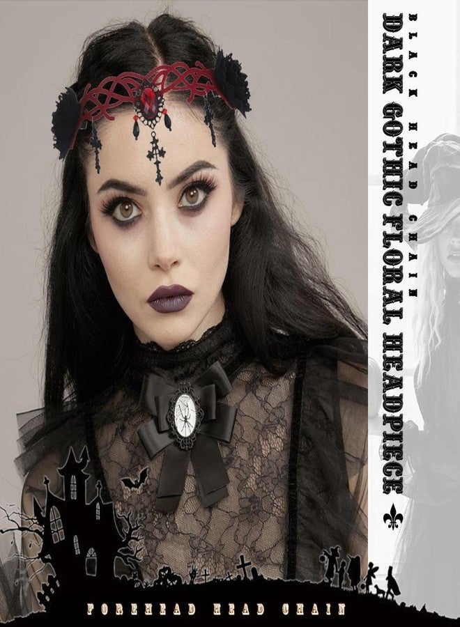 Catery Gothic Floral Headpiece Halloween Headbands Vampire Cosplay Cross Headdress Hair Clip Masquerade Cosplay Headbands for Women and Girls - Image 4