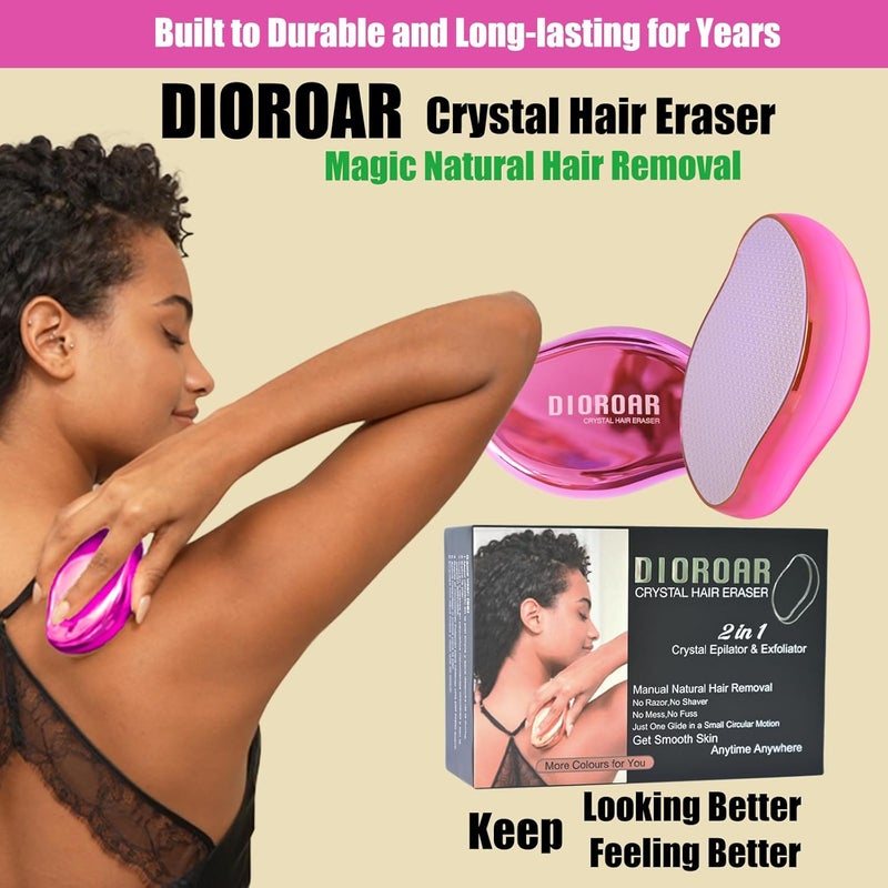 DIOROAR Crystal Hair Eraser,Upgrade Crystal Hair Remover,Physical Nano Glass Hair Removal Device,Painless Epilator and Exfoliator for Quick Soft Silky Skin(Hot Pink) - Image 2