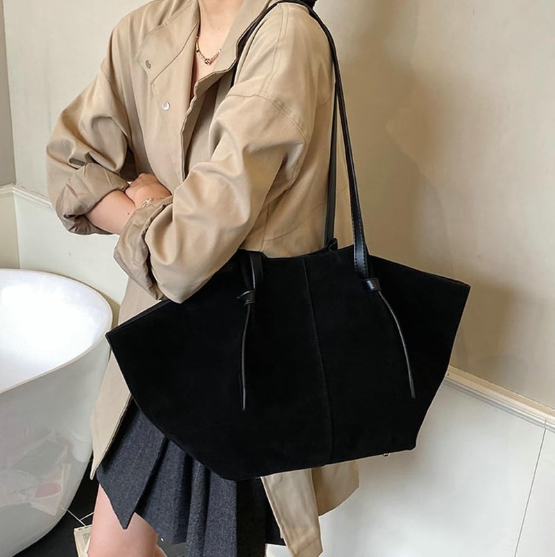 Niction Suede Tote Bag for Women Trendy 2 Pcs Crossbody Shoulder Purse Satchel Retro Hobo Purses Top Handle Handbags with Wallet - Image 2