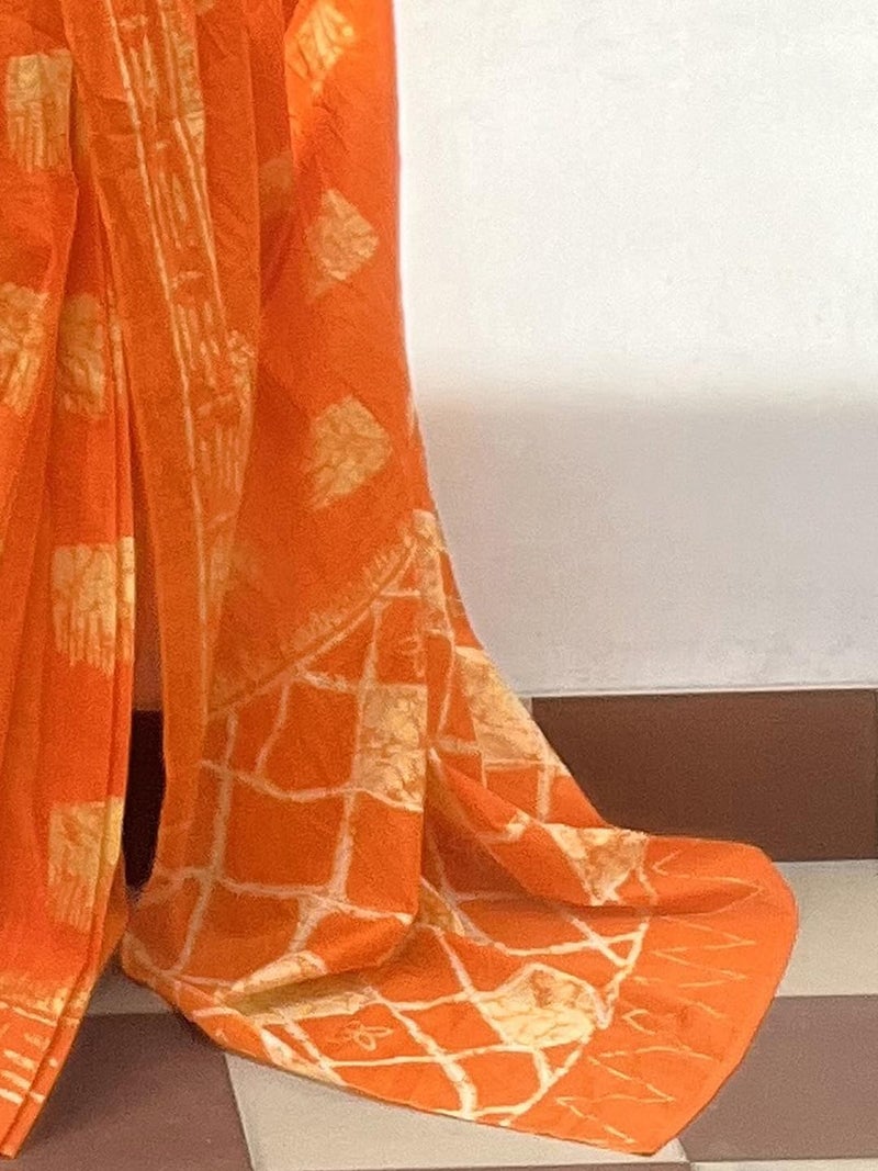 SAREE MALL Women's Orange Cotton Abstract Printed Ready To Wear one Minute Saree with Unstitched Blouse Piece (RTWMINAXI5501_SMC) - Image 5