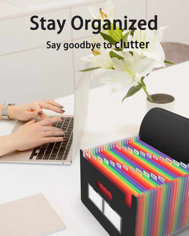 Maimis Expanding File Folder, 24 Pocket Accordion A4 Letter Size Portable Document Organizer with Colored Tabs, Expandable Bill Coupon Folder - Black - Image 5