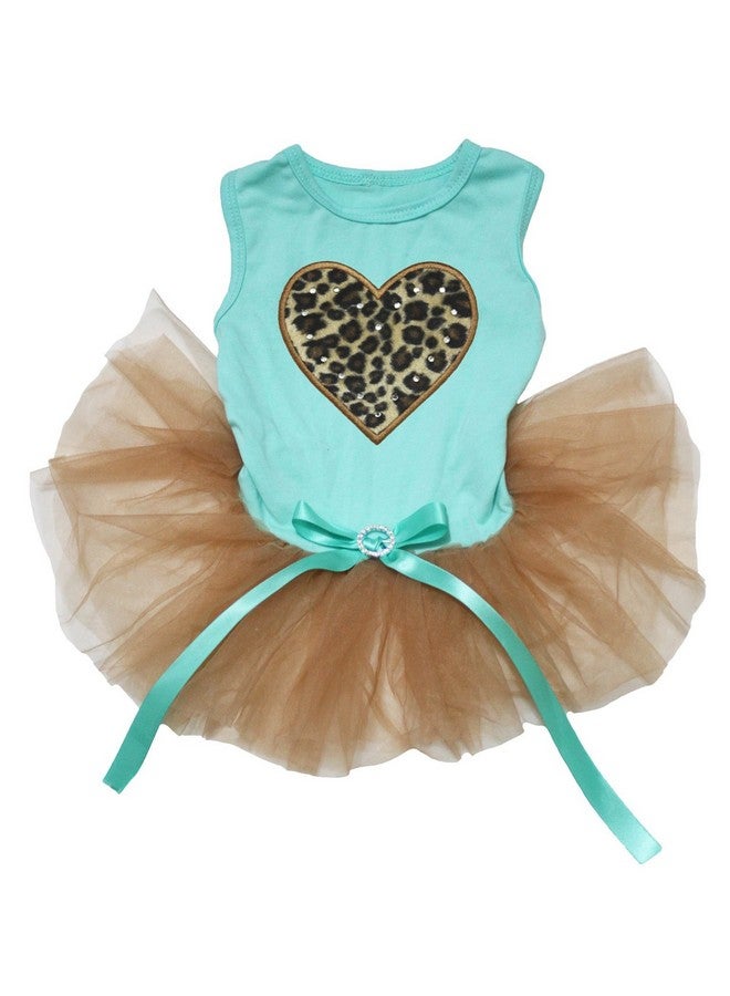 فستان جرو كلب بيتيتيبيلا بنقشة قلب النمر (أزرق مائي/ذهبي، مقاس XXX-Large)