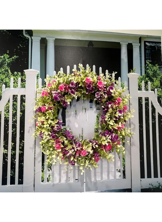 Classic Multi Color Artificial Floral Wreath For Door Wall Garden Decor - Image 1
