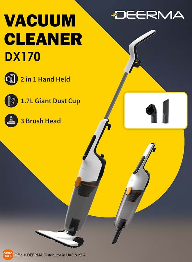 Deerma Vacuum Cleaner, 2-in-1 Handheld & Stick Vacuum, 17Kpa Powerful Suction, 1.7L Dust Cup, Lightweight Portable Vacuum for Home, Bed, and Car 600 W DXAD11A White - Image 1