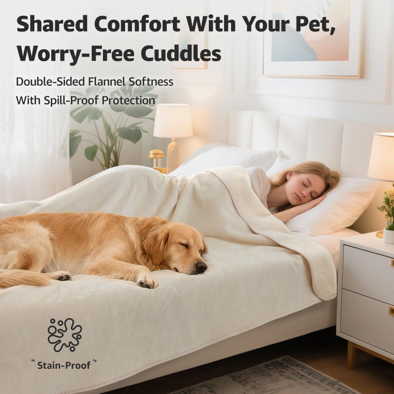 LOOBANI Waterproof Blanket for Bed: Reversible Soft Flannel Twin Bed Blanket 60" x 80", Leakproof Throw Spill-Proof Dog Pet Blanket for Couch, Sofa Protect, Movie Time, Camping, Travel, Black & Beige - Image 2