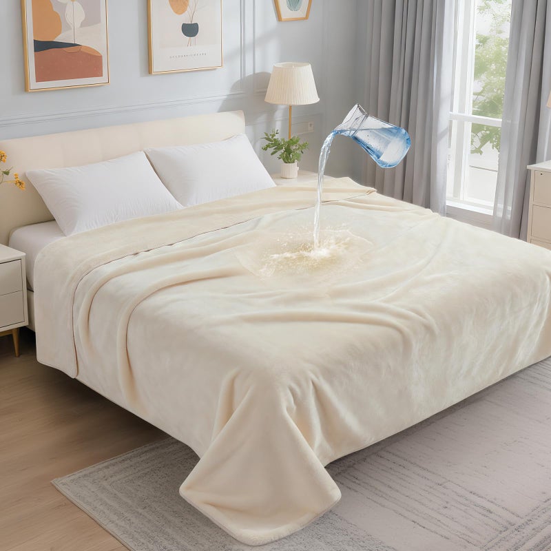 LOOBANI Waterproof Blanket for Bed: Reversible Soft Flannel Twin Bed Blanket 60" x 80", Leakproof Throw Spill-Proof Dog Pet Blanket for Couch, Sofa Protect, Movie Time, Camping, Travel, Black & Beige - Image 1