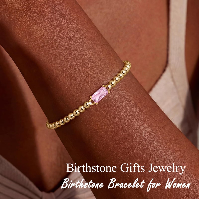 QILMILY October Birthstone Bracelets for Women - 14K Gold Plated Bead Bracelets for Women Gold Trend Jewelry Friendship Gifts - Image 2