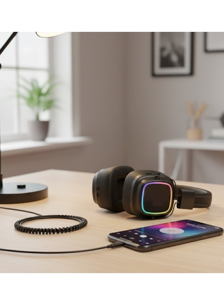 LS-258 Wireless Headphones with LED Lighting, 250mAh Battery, 8-Hour Playtime, and Lightweight Foldable Design – Black - Image 4