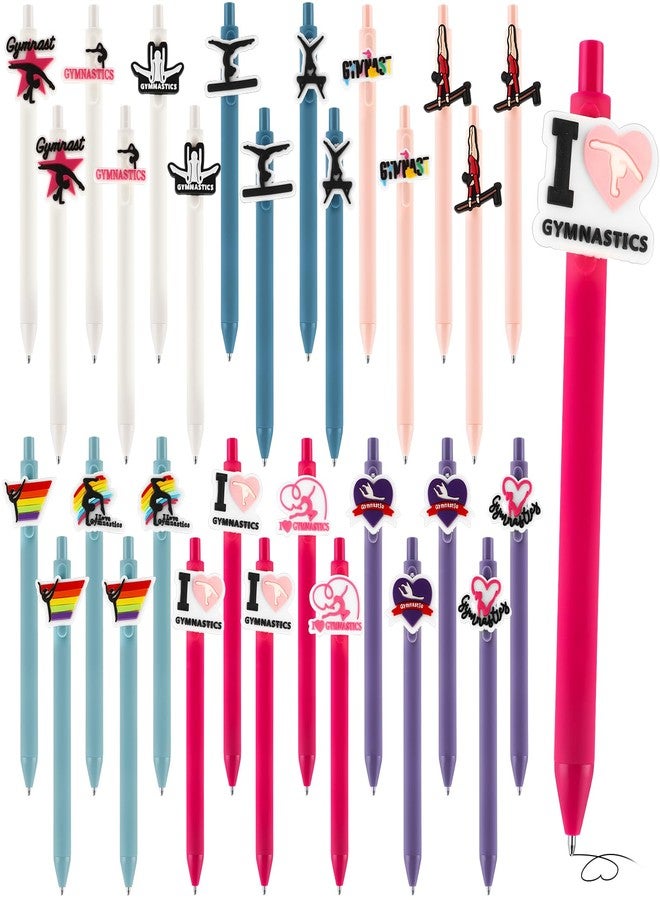 Feifeiya 30 Pcs Gymnastics Party Favors Gymnastics Pens Gifts Retractable Ballpoint Pen Bulk Birthday Party Decorations Cheer Goodie Bag Stuffers Gymnast Gifts for Team Women Gym Sport Yoga - Image 1