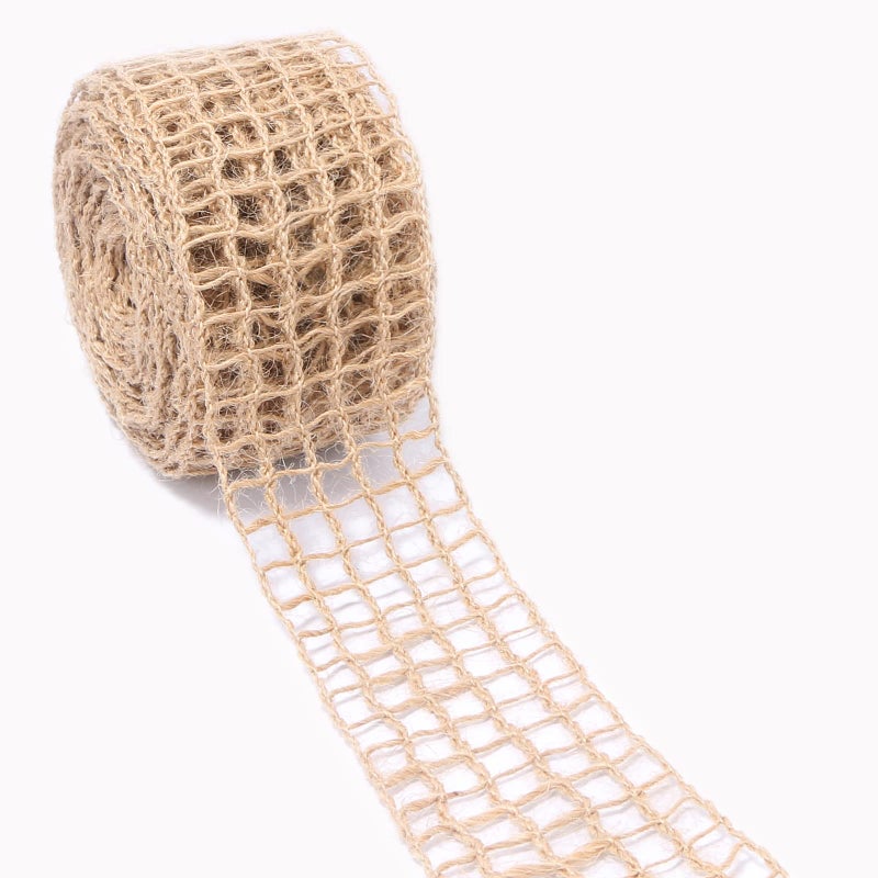 DREMISI 10 Yards Mesh Burlap Wired Ribbon Natural Jute Fabric Wired Christmas Net Burlap Fabric Roll Rustic Wrapping Craft Ribbon for DIY Craft Wrapping Wreath Home Decor