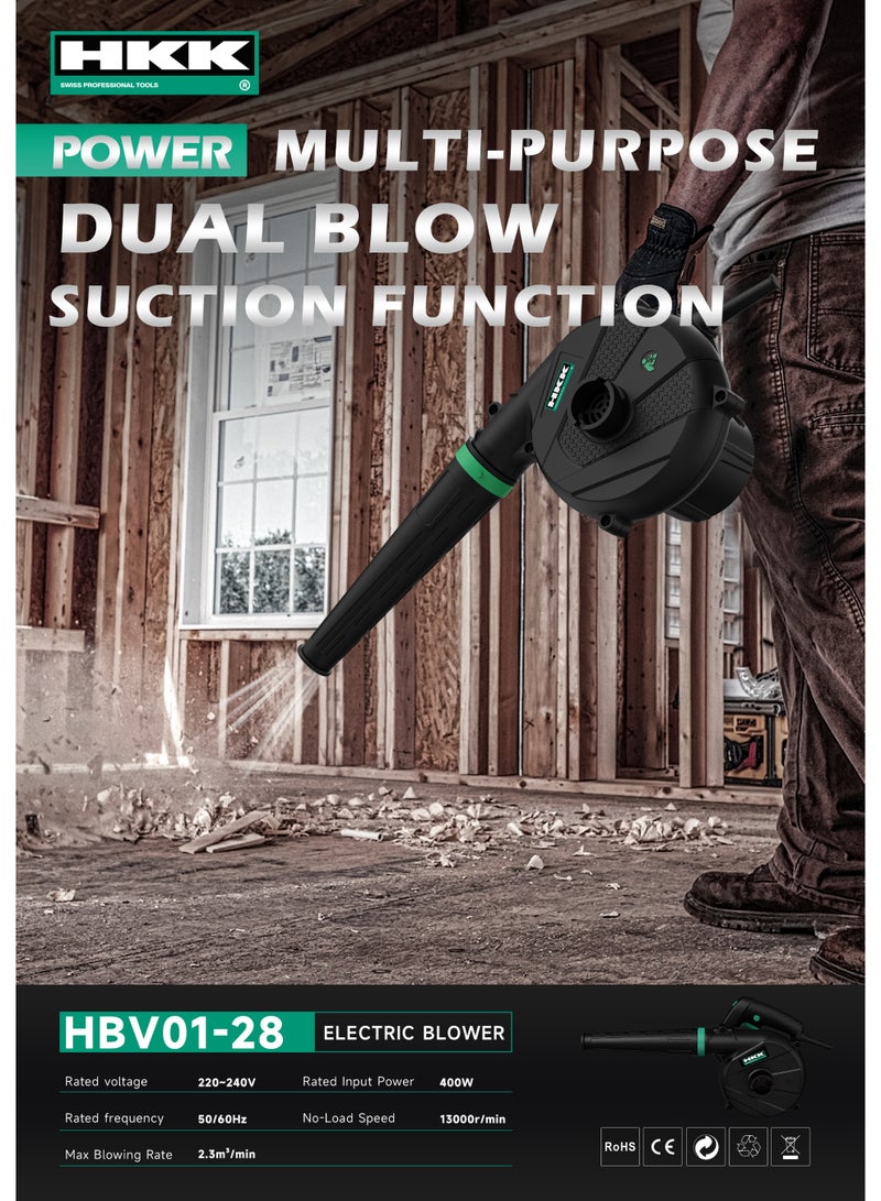 ح ك ك منفاخ هواء كهربائي HKK بقوة 400 واط – سرعة متغيرة 3000–16000 دورة/دقيقة، معدل نفخ 2.3 م³/د، يعمل على 220 فولت للتنظيف المنزلي والسيارات والإلكترونيات  - Image 5