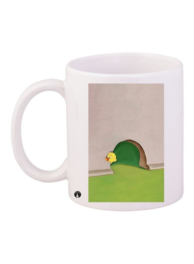 RYN Cartoon Printed Coffee Mug White/Grey/Green 11ounce