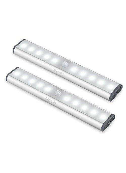 LEPOTEC Wireless Motion Sensor Cabinet Lights 10LED USB Rechargeable Closet Lights LED Under Cabinet Lighting for WardrobeDrawerStairsCupboardCounterPantryStairsStick On Anywhere2 PackWhite Light 