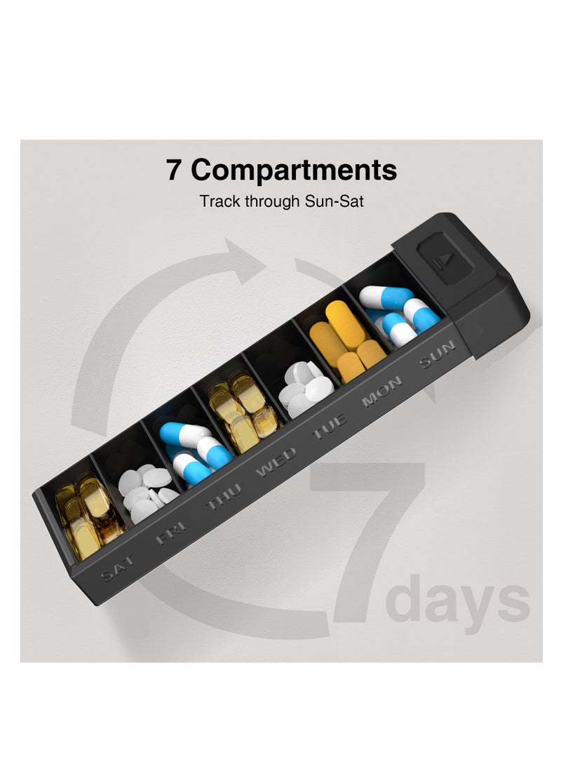 SYOSI - Pill Organizer, One Week Capacity Travel Pill Case with Aluminum, Cute Large Capacity Pill Holder Container for Pills, Portable 7 Compartments Pill Container to Hold Vitamin, Medicine, Supplements. - Image 1