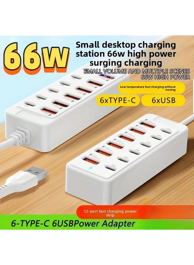 White 12 In 1 Docking Station With 66W Super Fast Charging Type C Multi Port Converter - Image 1