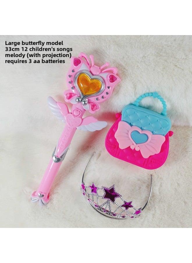 Children's Little Girl Toy Little Magic Fairy Luminous Flash Magic Wand Fairy Wand Transformation Magic Wand Birthday Wholesale-Color:Pink Butterfly Projection + Crown + Handbag [free Battery]  - Image 1