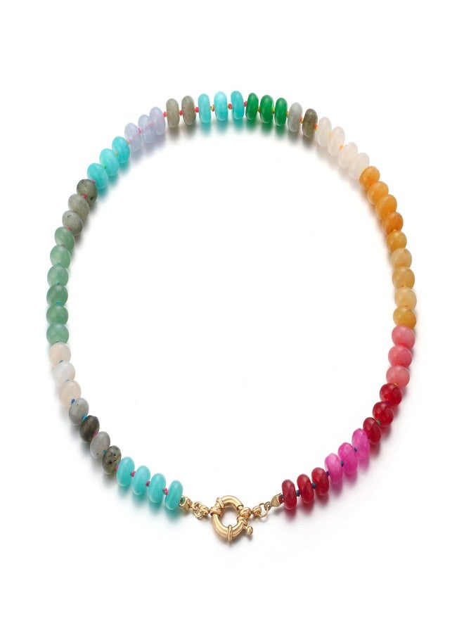 FANZE Gemstone Necklace for Women, Boho Bead Choker Natural Stone Beaded Summer Jewelry, Colorful, Trendy, Surfer Beach Necklaces - Image 1