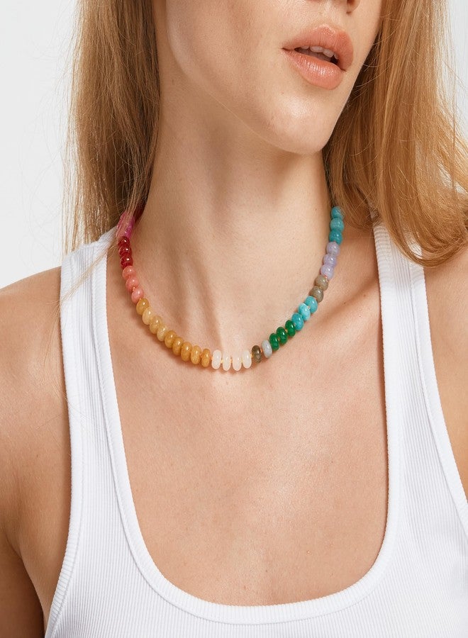 FANZE Gemstone Necklace for Women, Boho Bead Choker Natural Stone Beaded Summer Jewelry, Colorful, Trendy, Surfer Beach Necklaces - Image 3