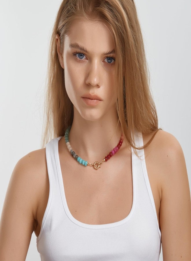 FANZE Gemstone Necklace for Women, Boho Bead Choker Natural Stone Beaded Summer Jewelry, Colorful, Trendy, Surfer Beach Necklaces - Image 4