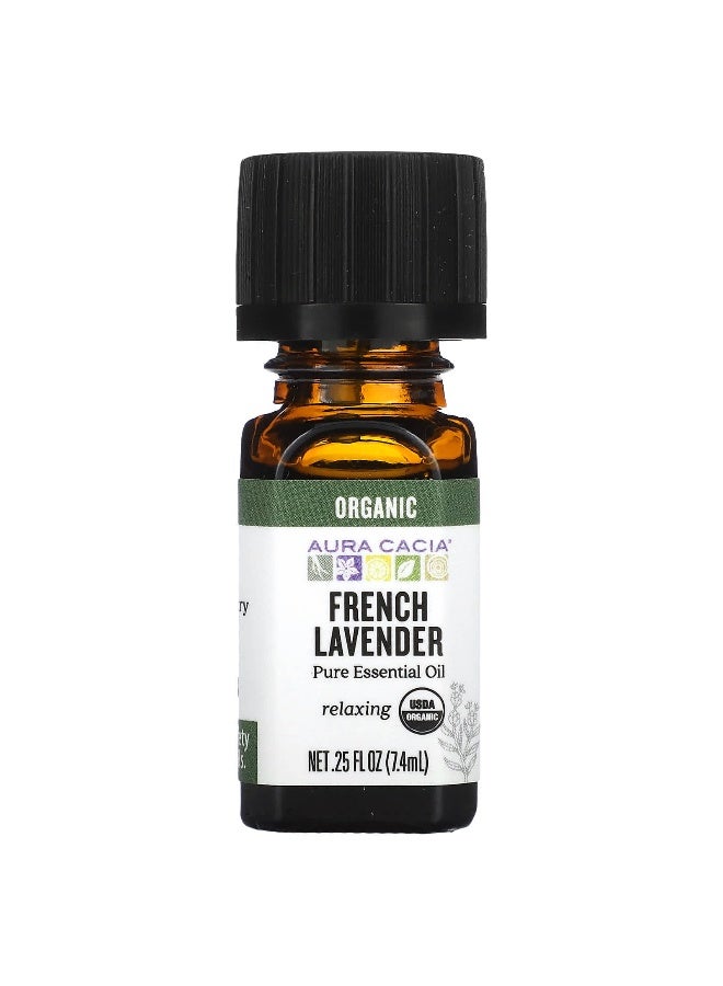Aura Cacia, Pure Essential Oil, Organic French Lavender, 0.25 fl oz (7.4 ml) - Image 1