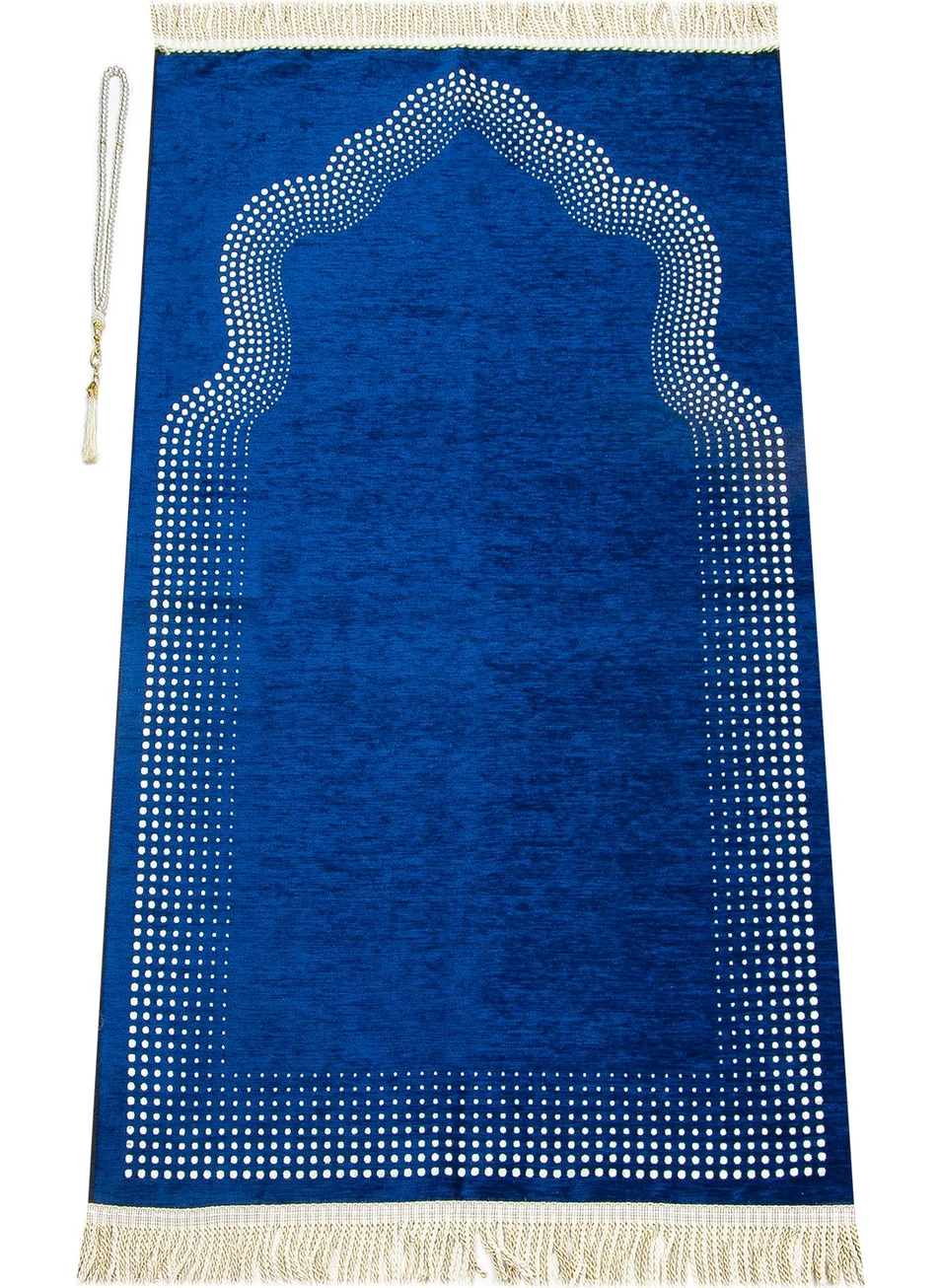 İhvan Ihvan Mihrab Patterned Plain Chenille Prayer Rug Navy Blue