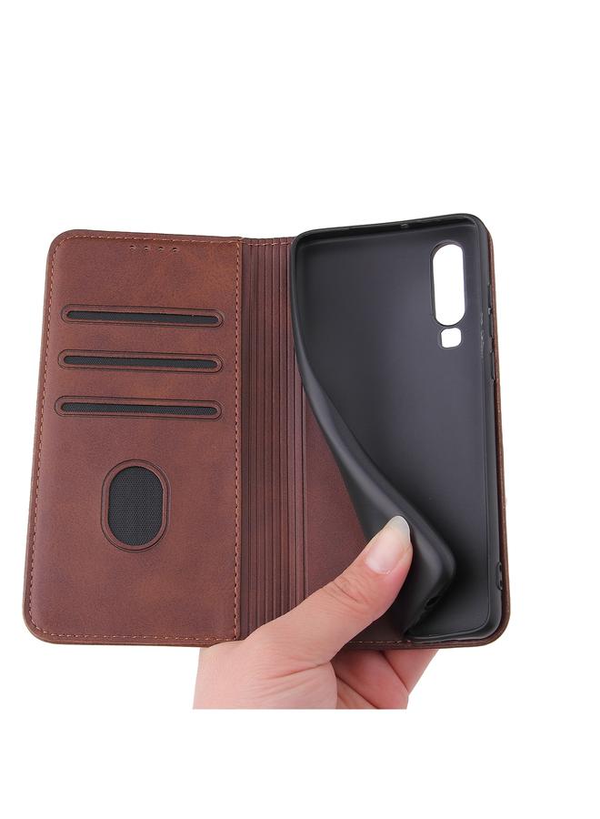 The Bros Phone Case For Huawei P30 Calf Texture Magnetic Horizontal Flip Leather Phone Case with Holder & Card Slots & Wallet  - Image 5