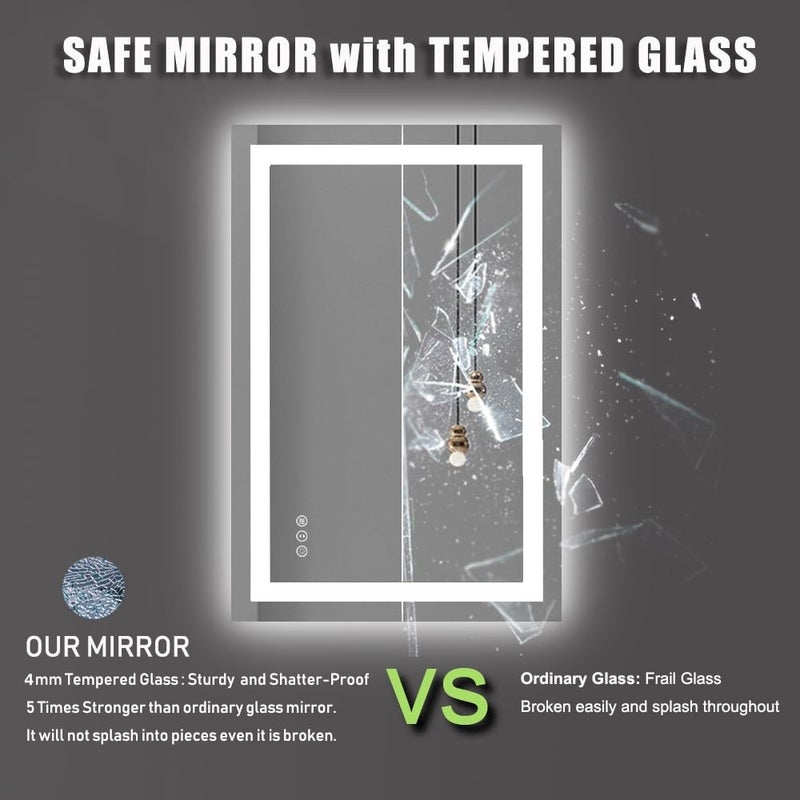 Amorho LED Bathroom Mirror 24"x 36" with Front and Backlight, Stepless Dimmable Wall Mirrors with Anti-Fog, Shatter-Proof, Memory, 3 Colors, Double LED Vanity Mirror(Horizontal/Vertical) - Image 4