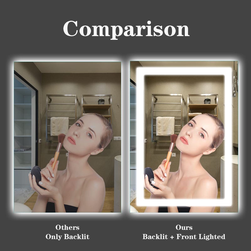 Amorho LED Bathroom Mirror 24"x 36" with Front and Backlight, Stepless Dimmable Wall Mirrors with Anti-Fog, Shatter-Proof, Memory, 3 Colors, Double LED Vanity Mirror(Horizontal/Vertical) - Image 2