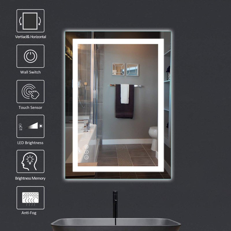 Amorho LED Bathroom Mirror 24"x 36" with Front and Backlight, Stepless Dimmable Wall Mirrors with Anti-Fog, Shatter-Proof, Memory, 3 Colors, Double LED Vanity Mirror(Horizontal/Vertical) - Image 3