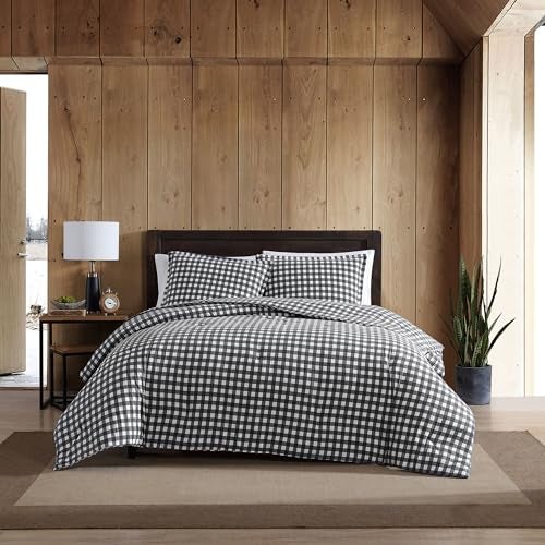 Eddie Bauer Twin Duvet Cover Set Reversible Flannel Bedding Set with Matching Sham MediumWeight Dorm Essentials Preston Grey