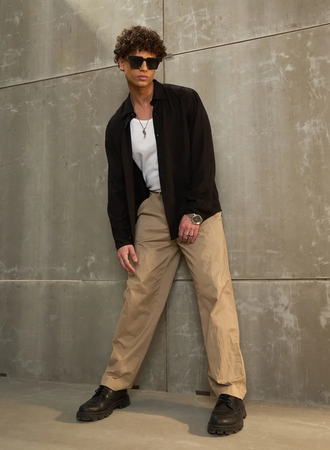SASSAFRAS SASSAFRAS Black Solid Long Sleeve Relaxed Fit Shirt