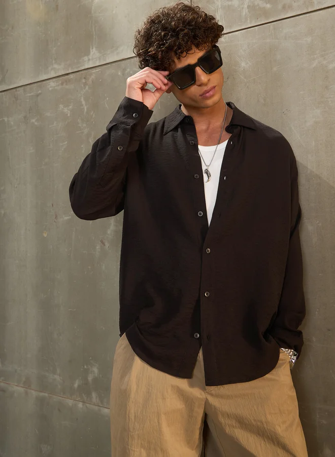 SASSAFRAS SASSAFRAS Black Solid Long Sleeve Relaxed Fit Shirt