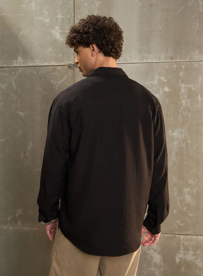SASSAFRAS SASSAFRAS Black Solid Long Sleeve Relaxed Fit Shirt
