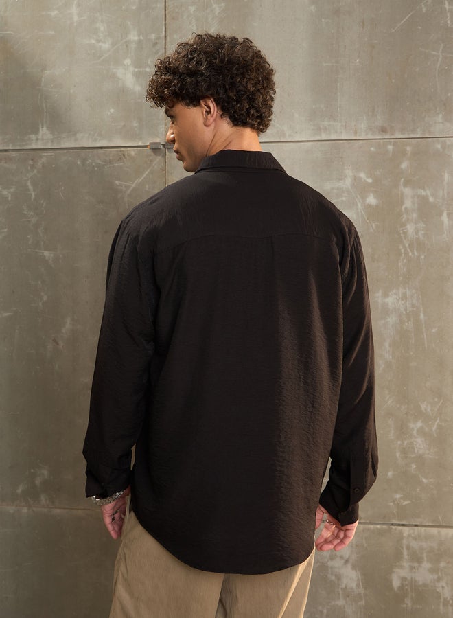 ساسافراس قميص ساسافراس أسود سادة بأكمام طويلة بقصة مريحة - Image 4