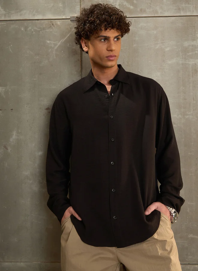 SASSAFRAS SASSAFRAS Black Solid Long Sleeve Relaxed Fit Shirt