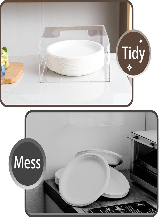 HeiMma Acrylic Paper Plate Dispenser Wall Mounted, Paper Plate Organizer in Cabinet, Disposable Plate Storage Holder for Kitchen Countertop or Outdoor Picnics Party, Provide Adhesive Strip & Mounting Screws - Image 5