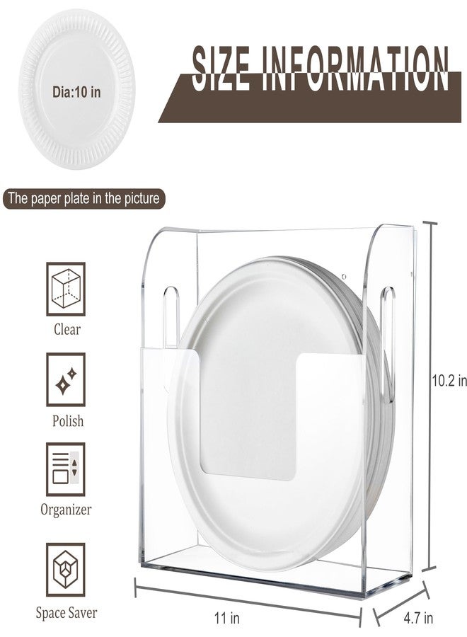 HeiMma Acrylic Paper Plate Dispenser Wall Mounted, Paper Plate Organizer in Cabinet, Disposable Plate Storage Holder for Kitchen Countertop or Outdoor Picnics Party, Provide Adhesive Strip & Mounting Screws - Image 2