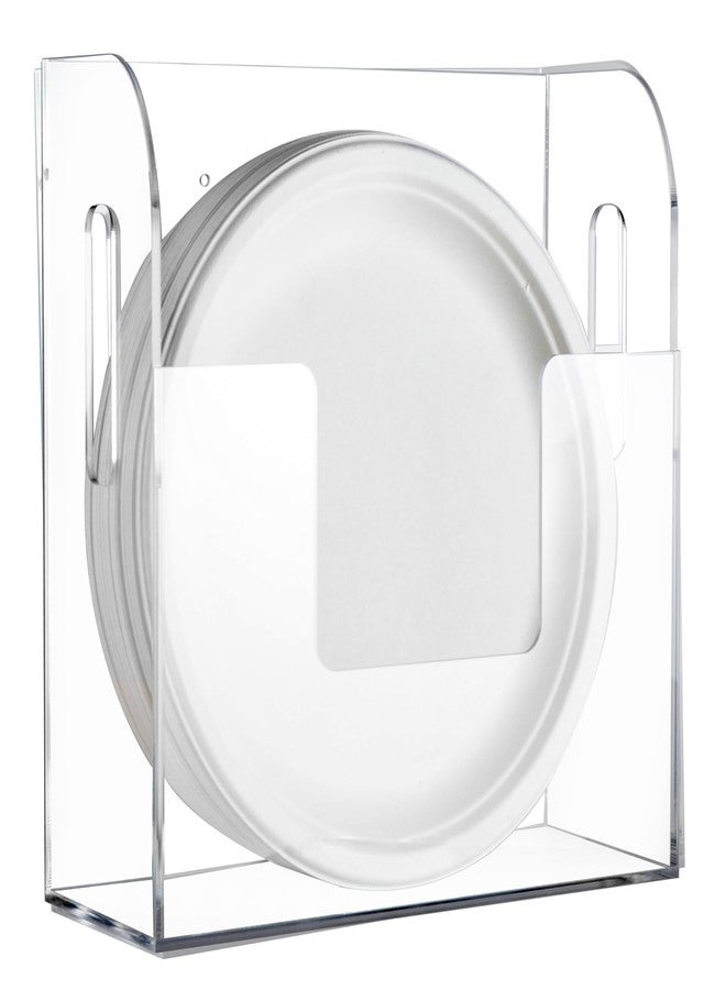 HeiMma Acrylic Paper Plate Dispenser Wall Mounted, Paper Plate Organizer in Cabinet, Disposable Plate Storage Holder for Kitchen Countertop or Outdoor Picnics Party, Provide Adhesive Strip & Mounting Screws - Image 1