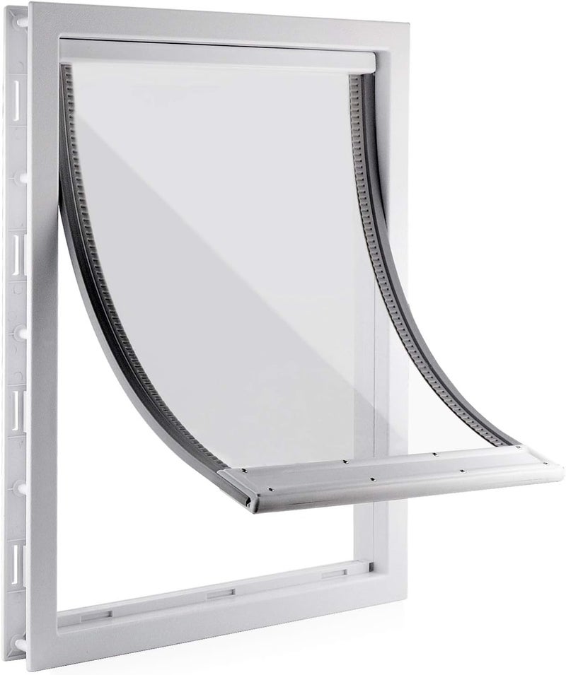 CEESC Dog Door with Soft Transparent Magnetic Flap and Snap-in Closing Panel, Premium PVC Plastic Doggie Door for Small Dog and Cat(M,White) - Image 1